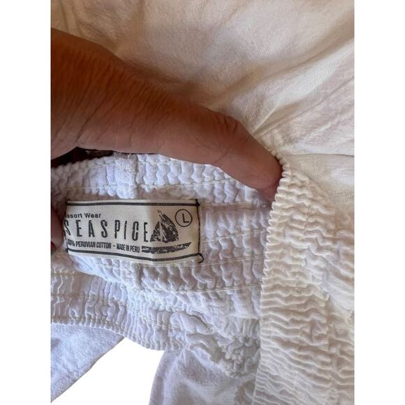 SEASPICE Women's Vintage White Peruvian Cotton Smock Waist Relaxed Resort LARGE - Picture 4 of 5